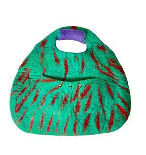 Vibrant Handmade Wet Felted Wool Handbag in Teal, Rustic Red & Purple with Studs